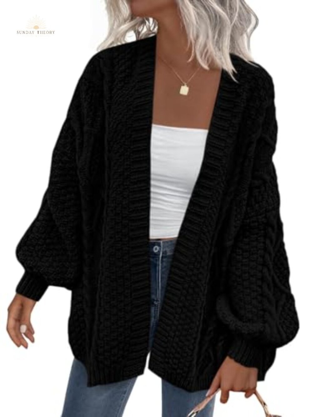 Cable Knit Open Front Chunky Cardigan Sweater